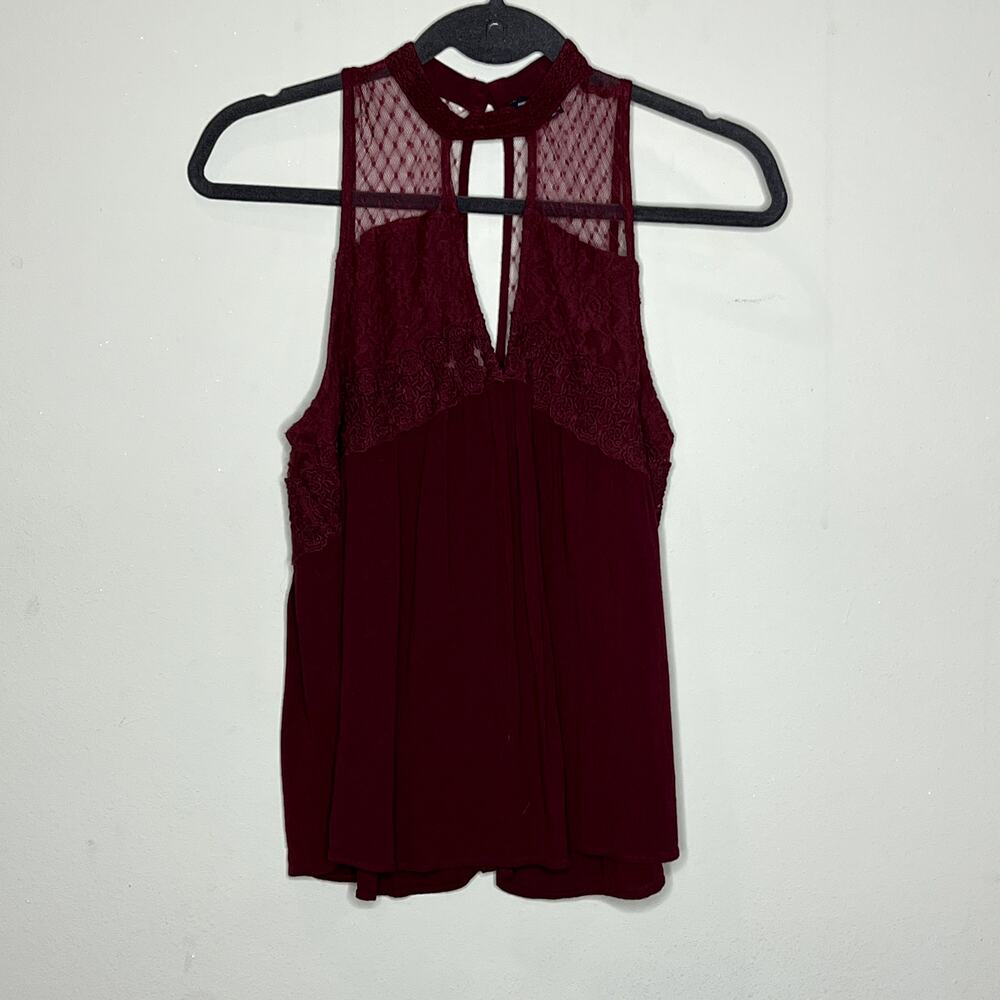 American Eagle Outfitters Burgundy Lace Keyhole Neck Sleeveless Top Size Small
